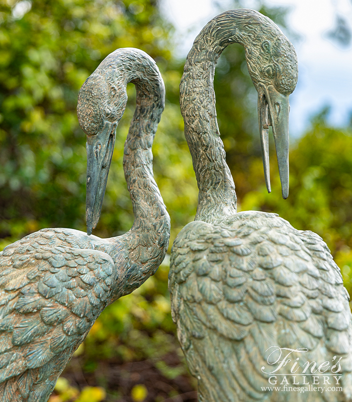 Bronze Fountains  - Antique Patina Bronze Crane Pair - BF-876